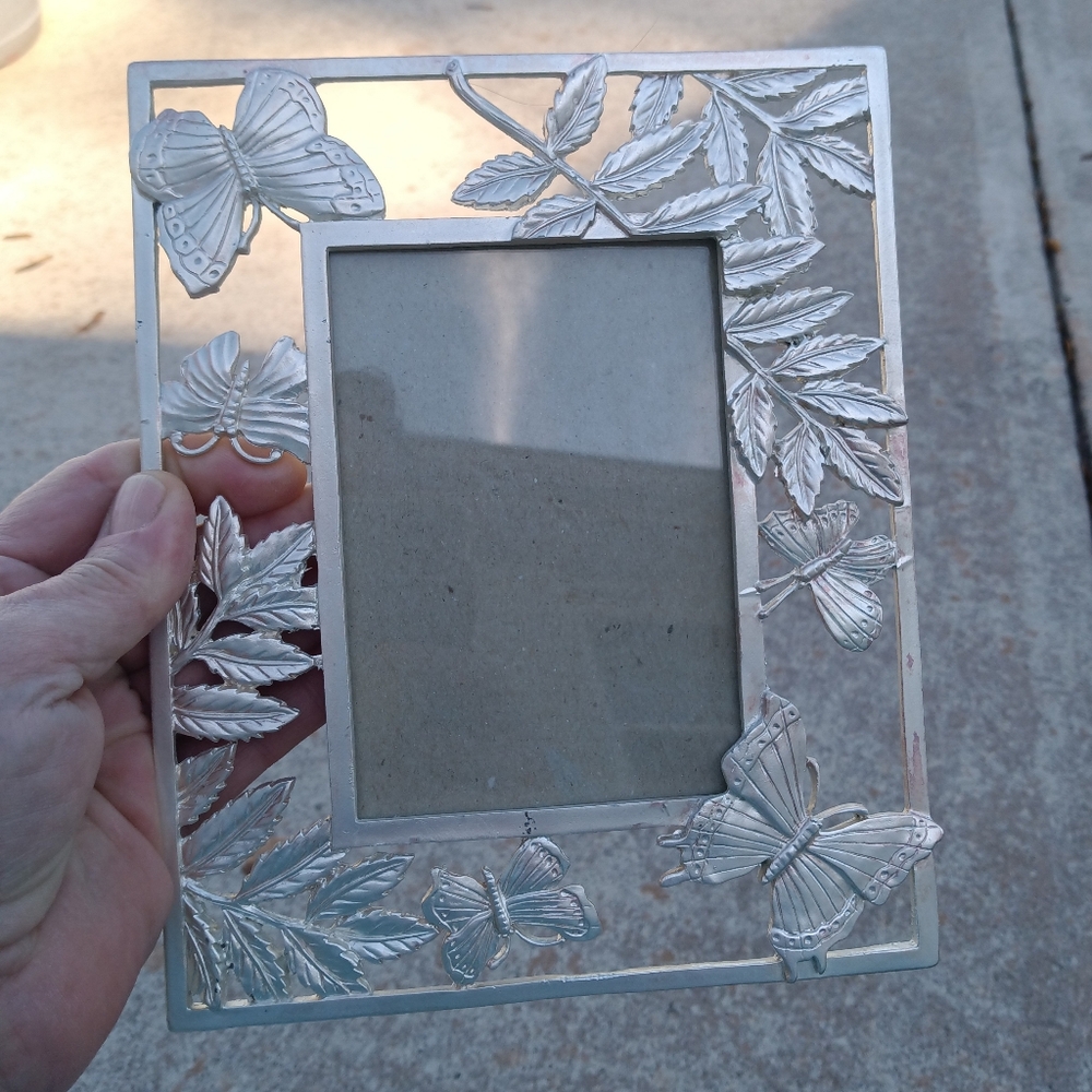 Butterfly Pewter Floral Picture Frame